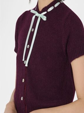 Lingua Franca Plum Short Sleeve Button Cardigan